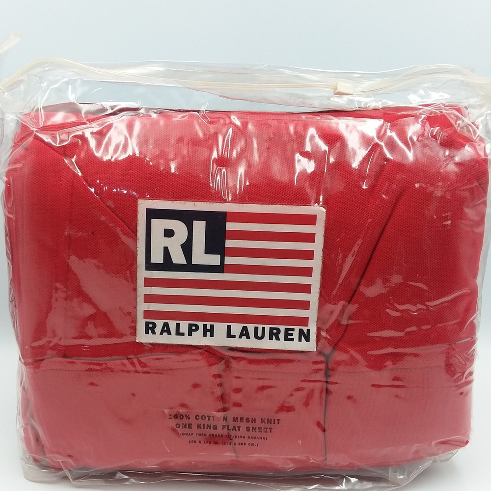 Ralph Lauren Lucas Knit‎ Red King Flat Sheet 100% Cotton USA Irregular Vintage